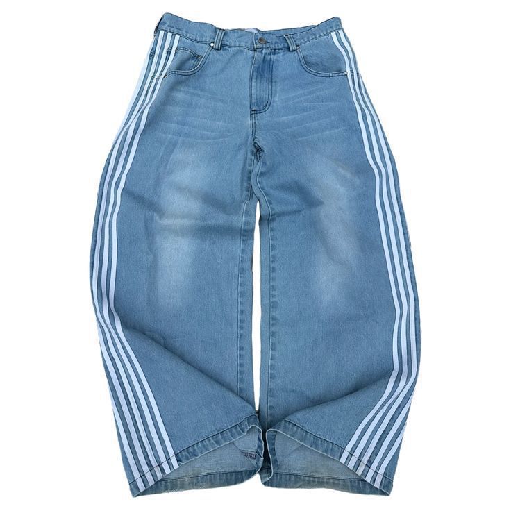 "STRAF3" STRIPED BAGGY JEANS & JORTS