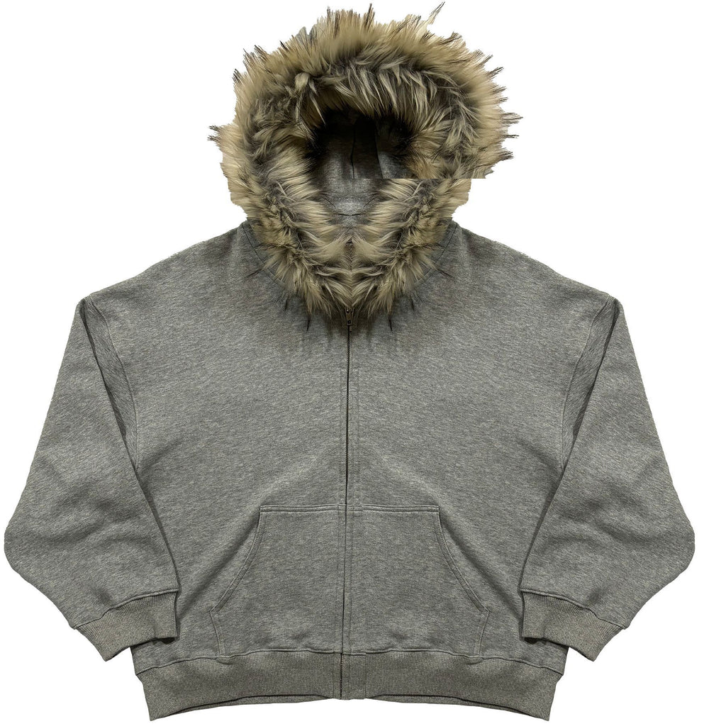 "LION" HOODED FUR COLLAR HOODIE
