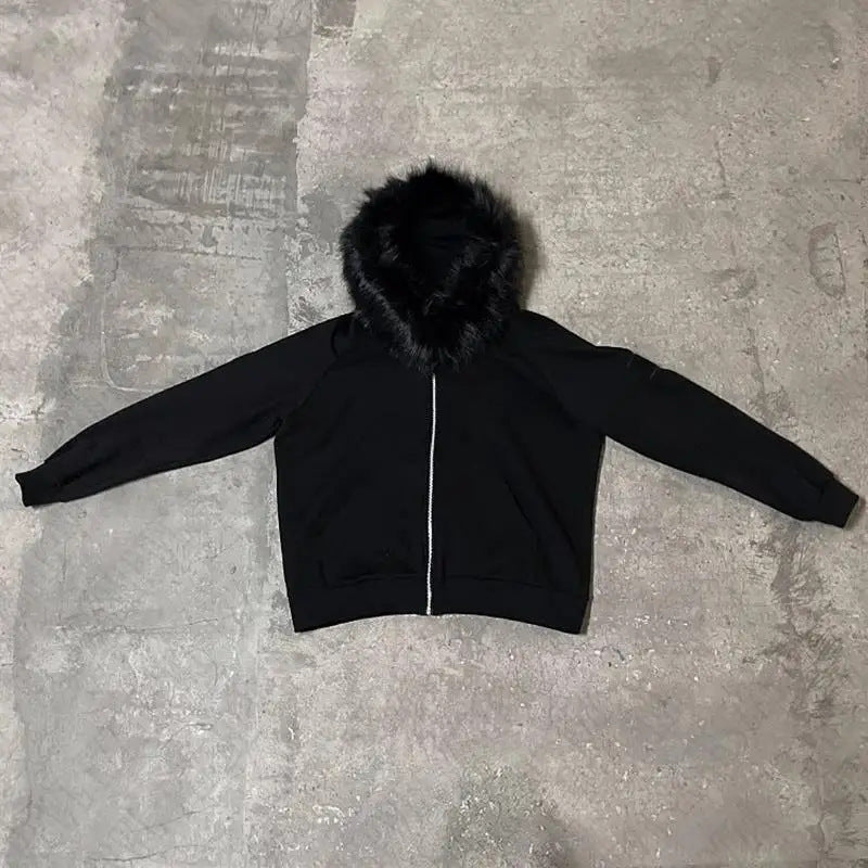"LION" HOODED FUR COLLAR HOODIE