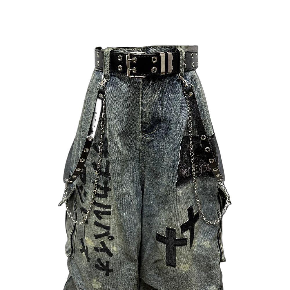 "NOCTURNAL" GOTHIC WASHED DENIM SHORTS