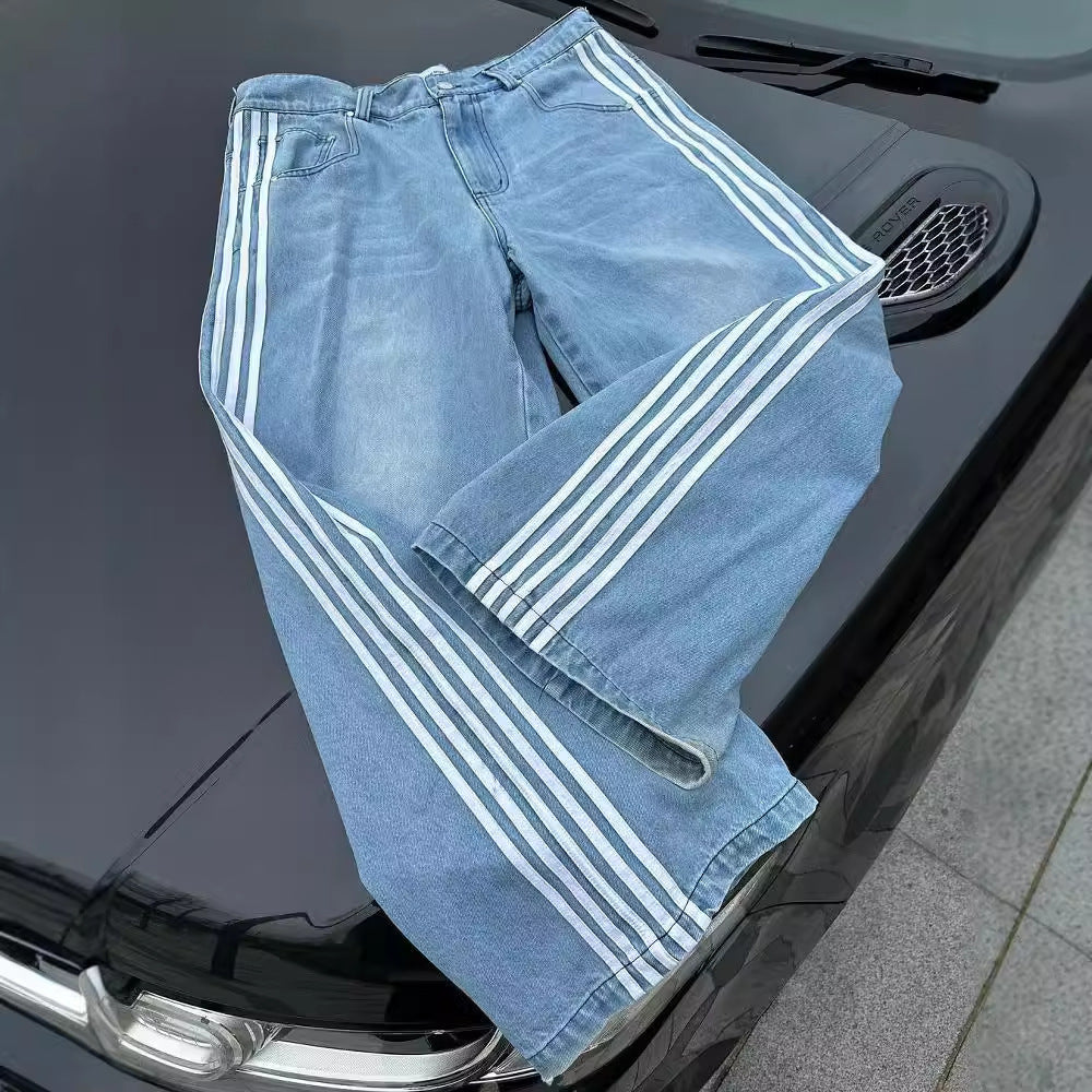 "STRAF3" STRIPED BAGGY JEANS & JORTS
