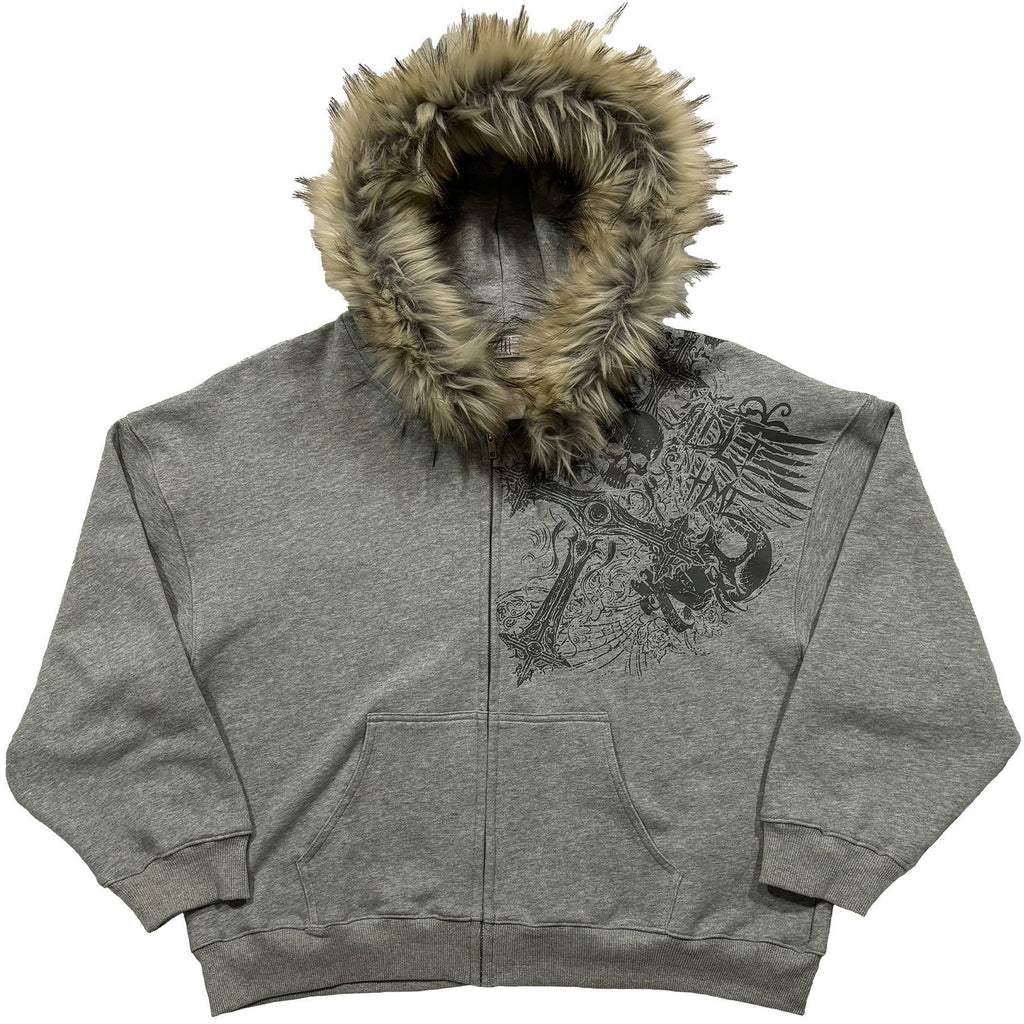 "LION" HOODED FUR COLLAR HOODIE