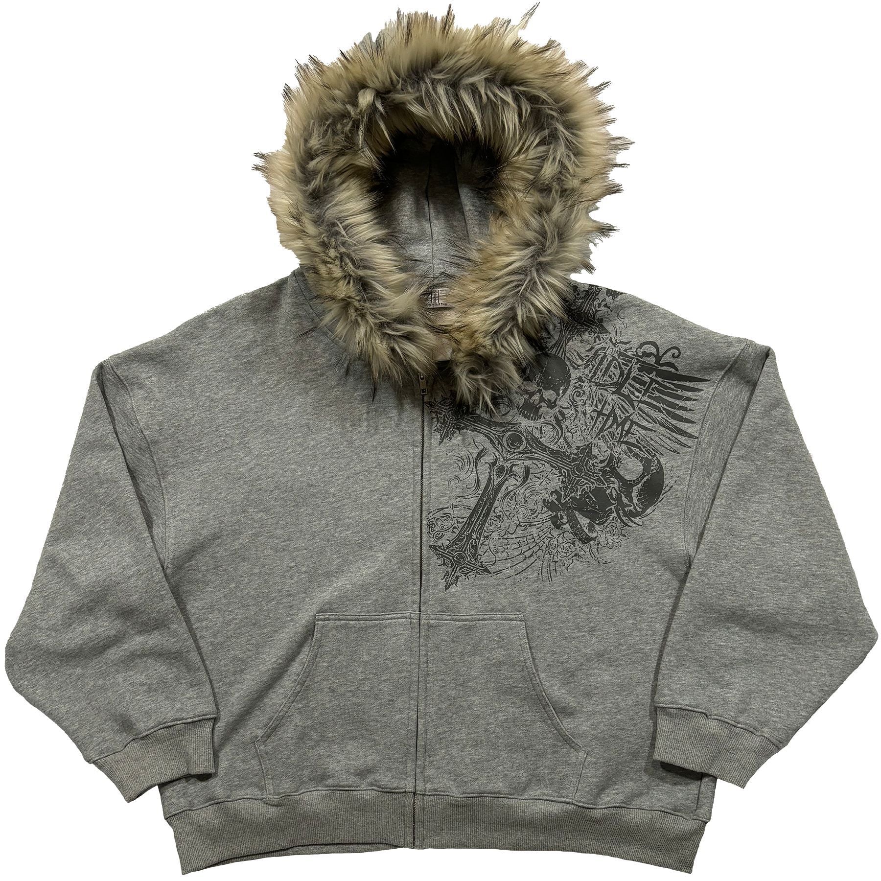 "LION" HOODED FUR COLLAR HOODIE