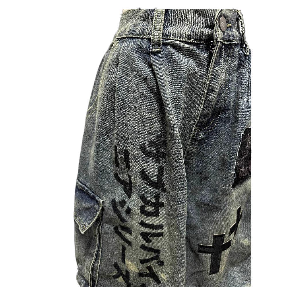 "NOCTURNAL" GOTHIC WASHED DENIM SHORTS
