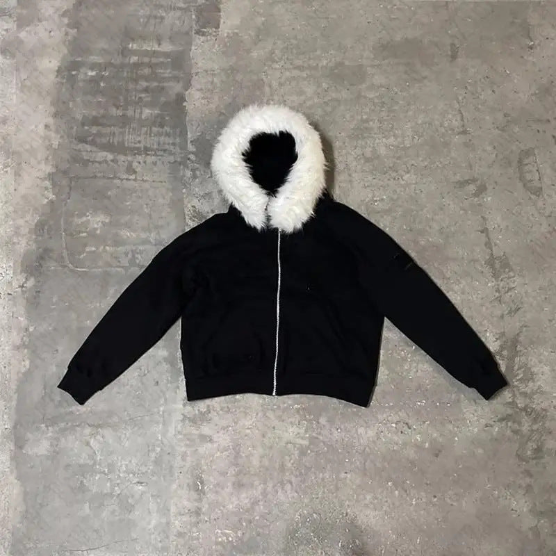 "LION" HOODED FUR COLLAR HOODIE