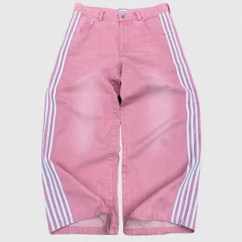 "STRAF3" STRIPED BAGGY JEANS & JORTS