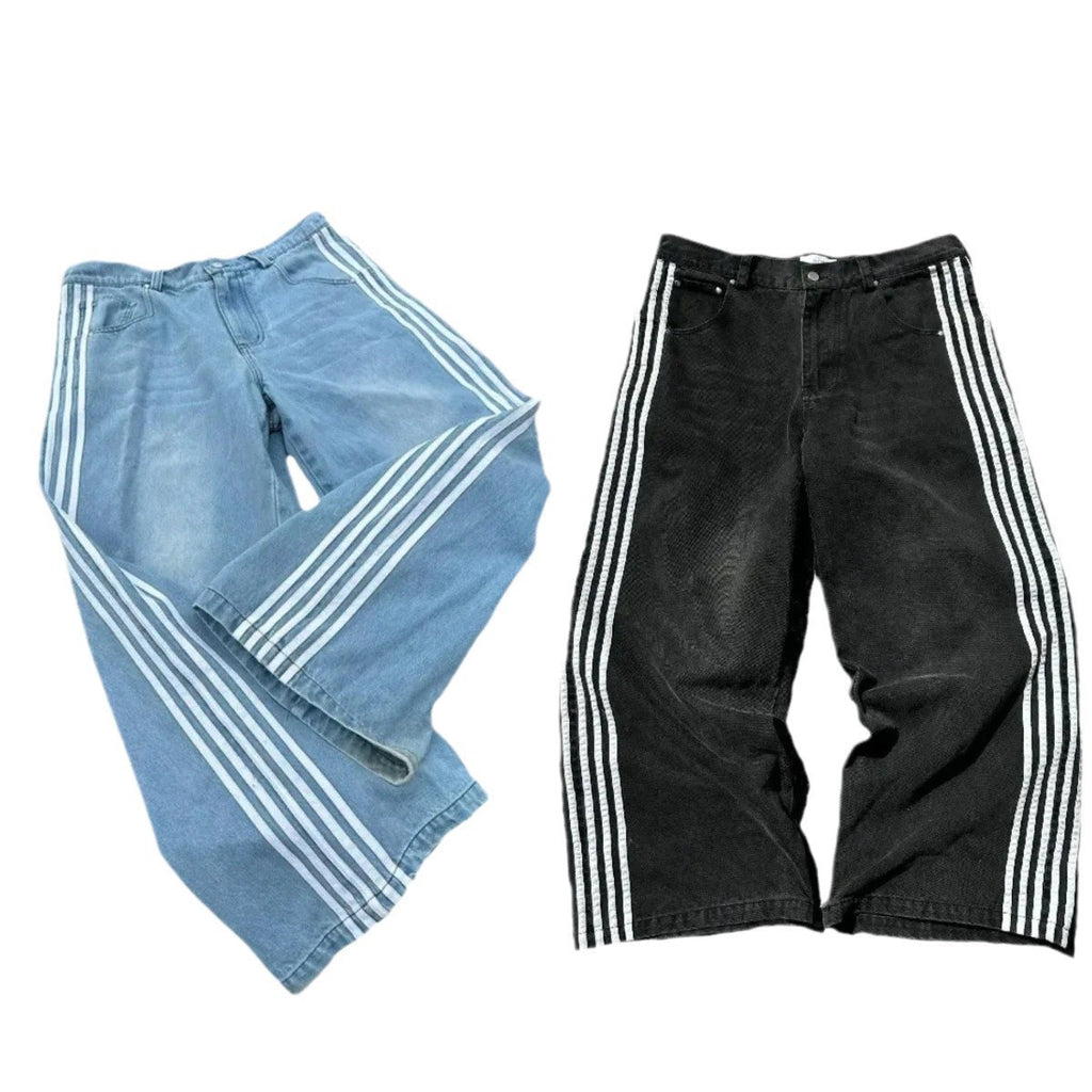 "STRAF3" STRIPED BAGGY JEANS & JORTS