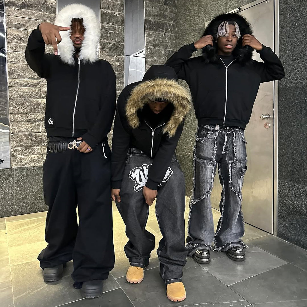 "LION" HOODED FUR COLLAR HOODIE