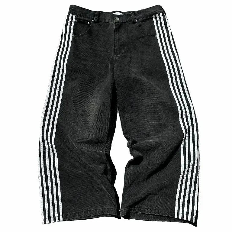 "STRAF3" STRIPED BAGGY JEANS & JORTS