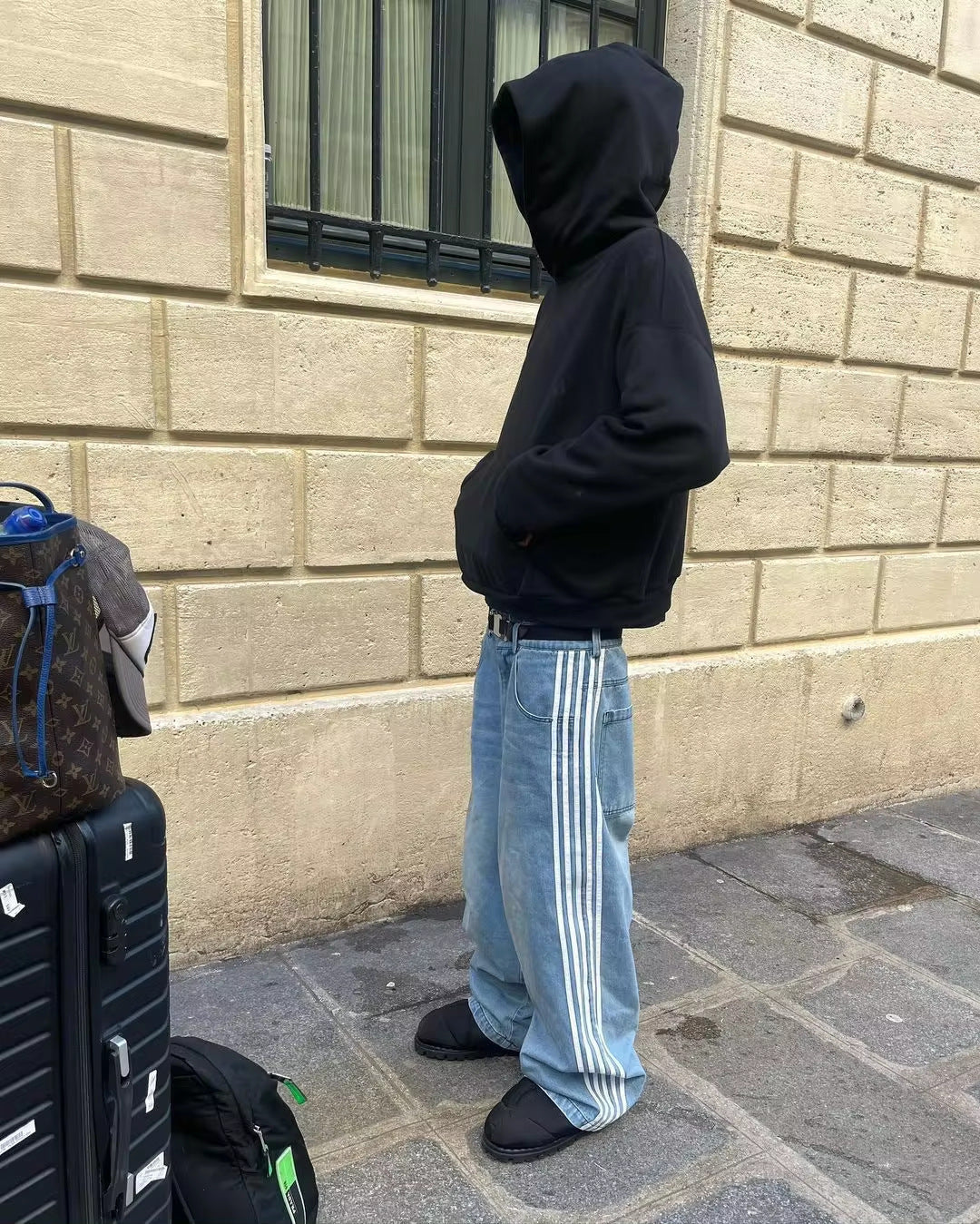 "STRAF3" STRIPED BAGGY JEANS & JORTS